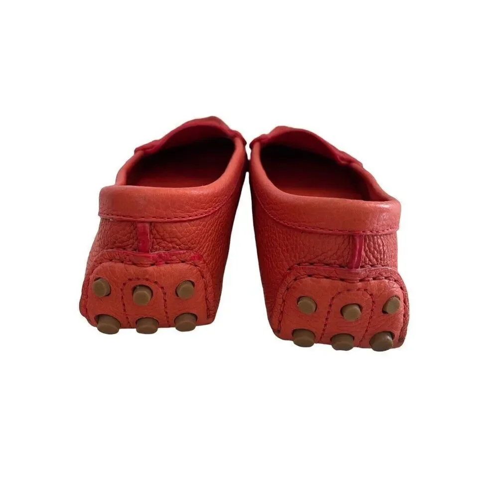 NWOB Tory Burch Kendrick Tumble Leather Orange Flats Loafers W/dustbag Women’s 8